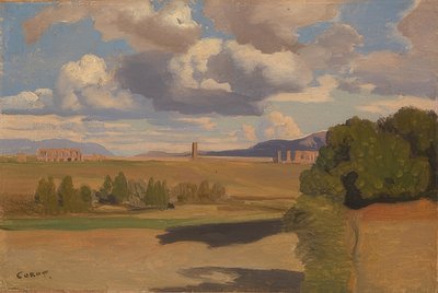 アクアクラウディアとローマのカンパーニャ。おそらく1826年 作： Jean Baptiste Camille Corot