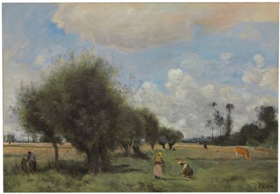 エタンプの近くの畑、1855〜60年頃 作： Jean Baptiste Camille Corot