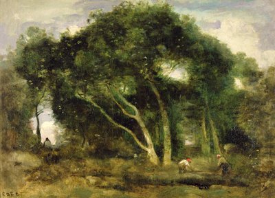 Fontainebleau：Chenes Inclines dans une Eclaircie de Foret、c.1830-40（キャンバスに油彩） 作： Jean Baptiste Camille Corot