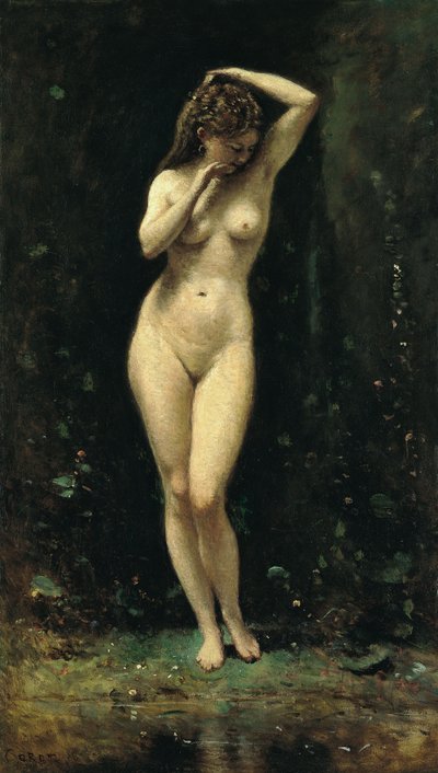 フランス語  Le Bain de Diane (La Fontaine) ダイアナの入浴（泉） 作： ジャン・バプティスト・カミーユ・コロー