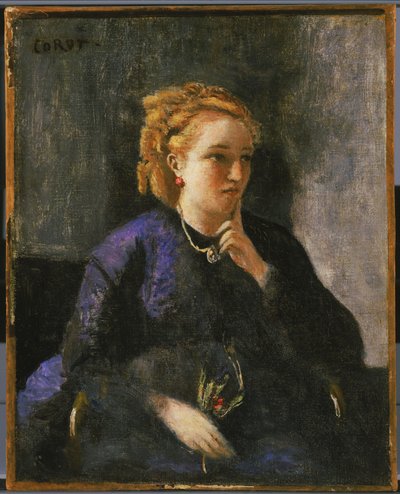 フランス語  Portrait de femme 女性の肖像」。 作： ジャン・バプティスト・カミーユ・コロー