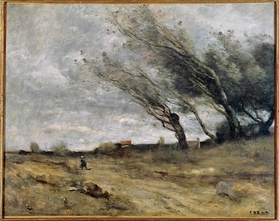 疾風の絵 カミーユ・コロー（1796-1875） 1870年 日0,47 X 0,58 m Reims.美術博物館 作： Jean Baptiste Camille Corot