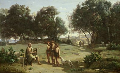 ホーマーと風景の中の羊飼い、1845 作： Jean Baptiste Camille Corot