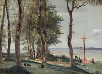 オンフルール：カルバリー、ca。 1830年。 作： Jean Baptiste Camille Corot