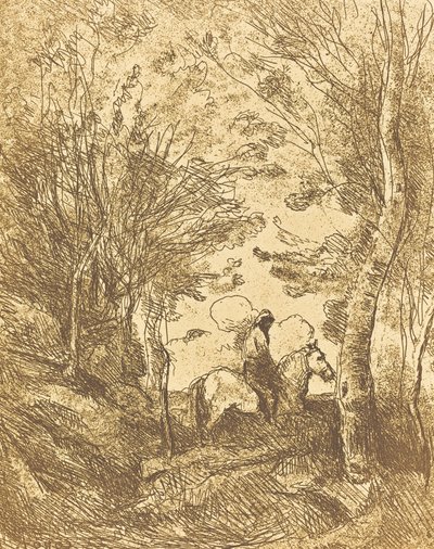 森の騎手、大皿ル・グラン・キャバリエ・スー・ボワ、c。 1854年。 作： Jean Baptiste Camille Corot