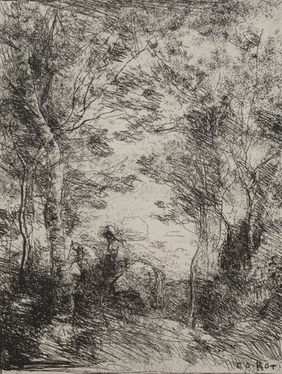 1921年に印刷された「森の騎士」、オリジナルの印象1854年。 作： Jean Baptiste Camille Corot