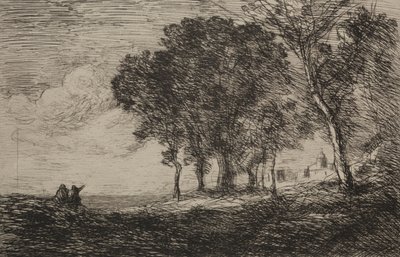 イタリアの風景、c。 1865 作： Jean Baptiste Camille Corot