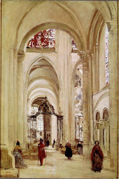 La cathedrale de Sens ジャン・バティスト・カミーユ・コロー（1796-1875）の絵画 1874年 薄暗い 61x40 cm パリ、ルーヴル美術館 作： Jean Baptiste Camille Corot