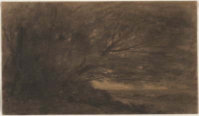 風景大きな木c。 1865-1870。 作： Jean Baptiste Camille Corot