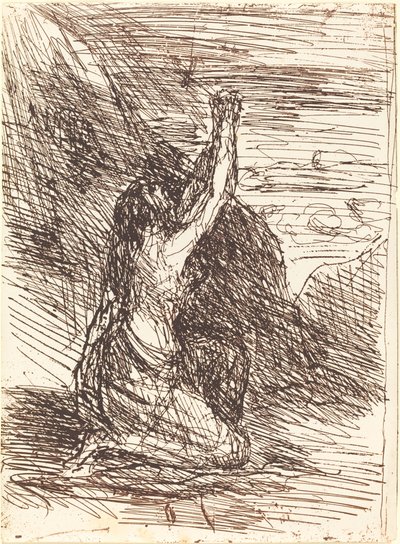ひざまずくマグダラのマリア ジェヌーのマドレーヌ、1858年。 作： Jean Baptiste Camille Corot