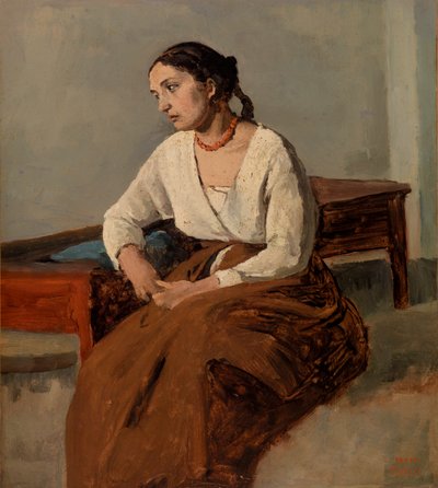 憂鬱なイタリア人女性 (ローマ) 作： Jean Baptiste Camille Corot