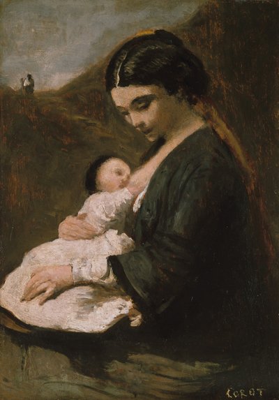 母と子、おそらく1860年代。 作： Jean Baptiste Camille Corot