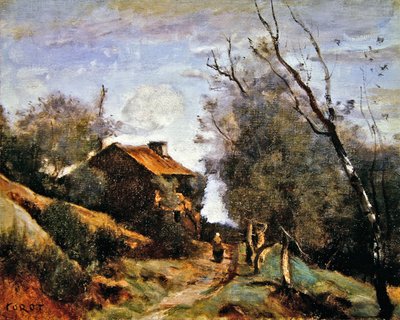 田舎の家に続く道（油彩・キャンバス） 作： Jean Baptiste Camille Corot