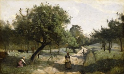 リンゴの木のある道、1850-60 作： Jean Baptiste Camille Corot