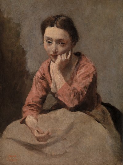 物思いにふける若い女性 (物思いにふけるジューン ファム) 作： Jean Baptiste Camille Corot