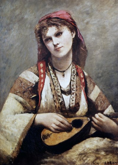 クリスティン・ニルソンの肖像（マンドリンを持つボヘミアン 作： Jean Baptiste Camille Corot