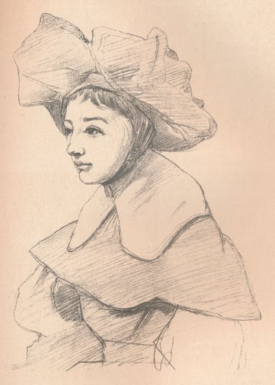 大きな帽子を被った若い女性の肖像、私のハガール、c1830 作： Jean Baptiste Camille Corot
