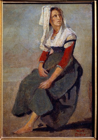 頭を上にして座っているイタリアのマリア・ド・ソーレの肖像画 作： Jean Baptiste Camille Corot