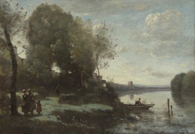 遠くの塔のある川 1865年 作： Jean Baptiste Camille Corot
