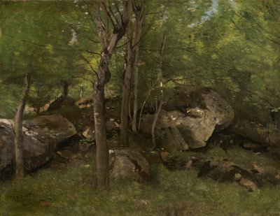 フォンテーヌブローの森の岩 作： Jean Baptiste Camille Corot