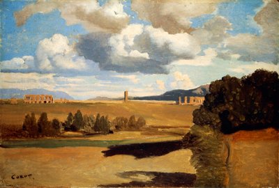 クラウディアン水道橋のあるローマのカンパーニャ、ジャン=バティスト=カミーユ・コロー (1796-1875) 作： Jean Baptiste Camille Corot