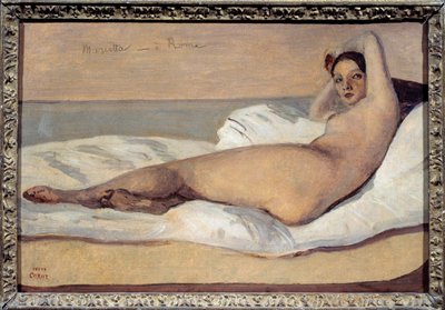 ローマのオダリスク。マリエッタ。カミーユ・コロー（1796-1875）の絵 作： Jean Baptiste Camille Corot