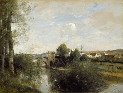 1872年、リメイのセーヌ川と古い橋 作： Jean Baptiste Camille Corot