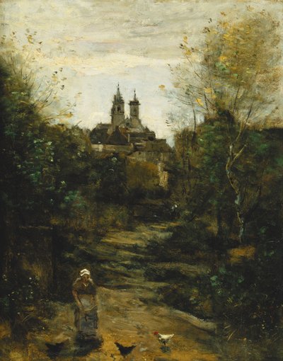 スミュール、教会への道。 Semur、Le Chemin de l "Eglise、c。1855-1860および1872-1873 作： Jean Baptiste Camille Corot