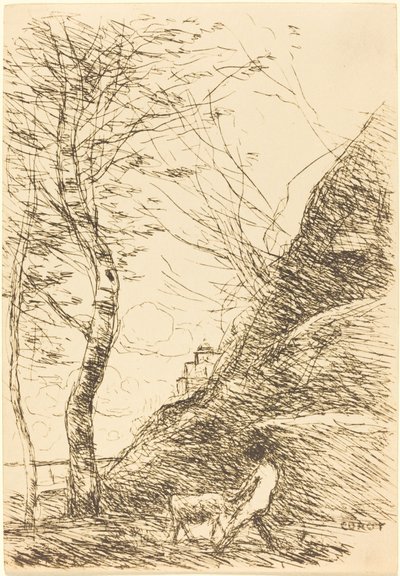 ヤギと格闘する羊飼い (Berger luttant avec sa chevre) 作： Jean Baptiste Camille Corot