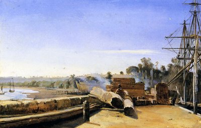オンフルールの造船所、1823年頃（紙に油彩） 作： Jean Baptiste Camille Corot