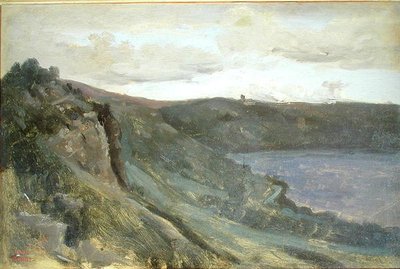 丘に囲まれたテベレ川の岸辺」1825-27年頃（油彩・キャンバス） 作： Jean Baptiste Camille Corot