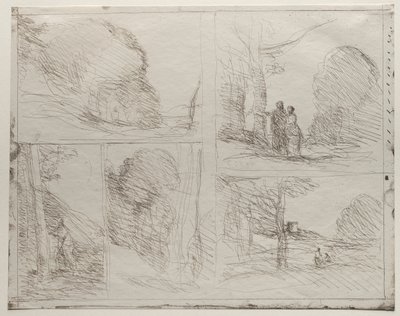 ペリクルの庭、ペインターズレーン、スクロール、大きな木こり、1921年に印刷。 作： Jean Baptiste Camille Corot