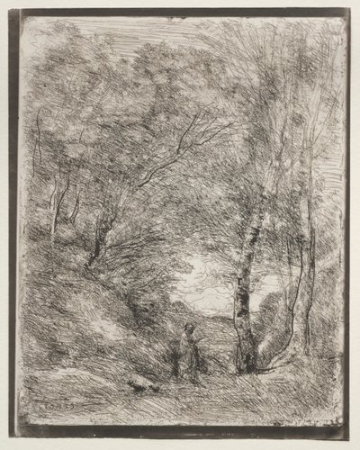 ホレスの庭園、1921年に印刷された1855年のオリジナルの印象。 作： Jean Baptiste Camille Corot