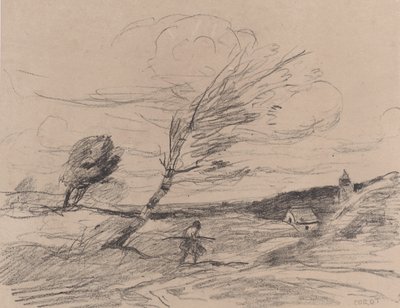 突風ル・クー・ド・ヴァン、1871年。 作： Jean Baptiste Camille Corot