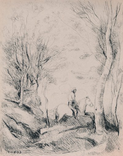 森の中の騎士、1854年頃、1946年 作： Jean Baptiste Camille Corot