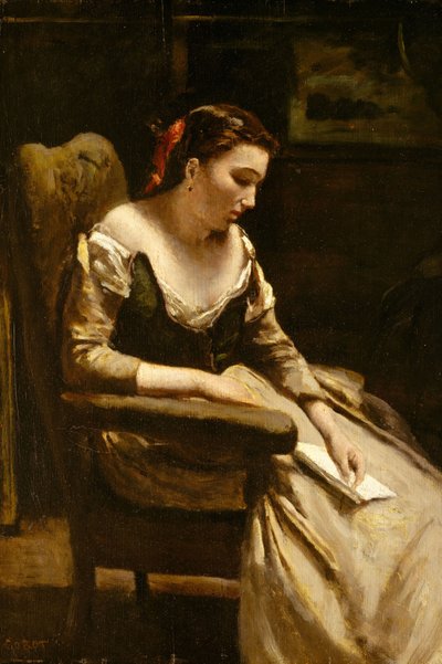手紙、1865年頃（木の油） 作： Jean Baptiste Camille Corot
