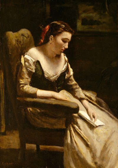 手紙、ca。 1865 作： Jean Baptiste Camille Corot