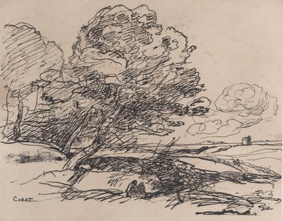 孤独な塔 La Tour isolée, 1871. 作： Jean Baptiste Camille Corot