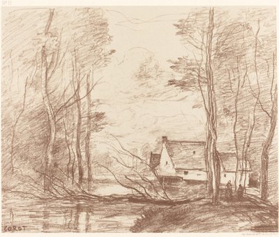 Douaiの近くにあるCuincyの製粉所 Le Moulin de Cuincy, pres Douai, 1871. 作： Jean Baptiste Camille Corot