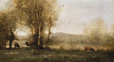 3頭の牛のいる池 作： Jean Baptiste Camille Corot
