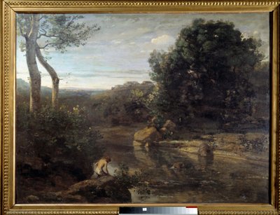 羊飼いの水浴 カミーユ・コロー（1796-1875）の絵画 1848年 日0,87x1,17 m ドゥエ、シャルトリューズ美術館 作： Jean Baptiste Camille Corot