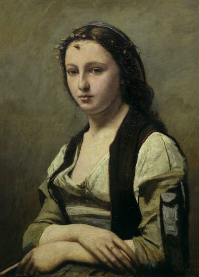 真珠の女、1842年頃（帆布に油彩） 作： Jean Baptiste Camille Corot