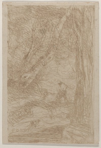 レンブラント・ル・ブシュロン・ド・レンブラントの木こり、1853 年 5 月。 作： Jean Baptiste Camille Corot