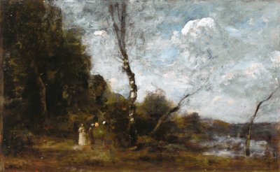 森のそばの 3 人の農民の女性 作： Jean Baptiste Camille Corot