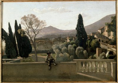 チボリ、ヴィラ・デステの庭園 カミーユ・コロー(1796-1875)の絵画 1843 Sun.0.43x0.6m 作： Jean Baptiste Camille Corot
