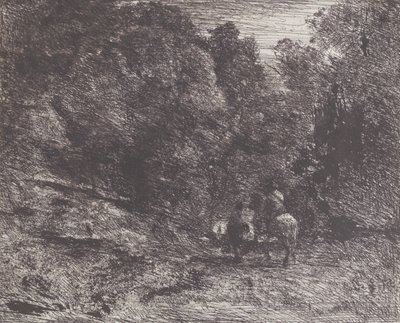 森の中の二人の旅人 森の中のライダーと歩行者、1854年。 作： Jean Baptiste Camille Corot