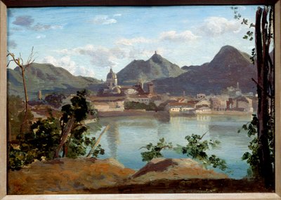 湖とカムの街の眺め カミーユ・コロー（1796-1875）の絵画 1834年 個人蔵 作： Jean Baptiste Camille Corot