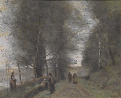 ヴィル・ダヴレー、池に隣接する森の小道 作： Jean Baptiste Camille Corot