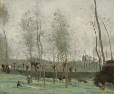 ウィローグローブの洗濯婦、1871年 作： Jean Baptiste Camille Corot
