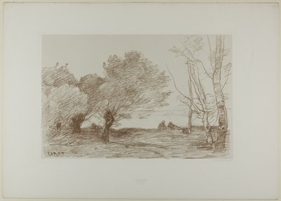 柳と白ポプラ 作： Jean Baptiste Camille Corot